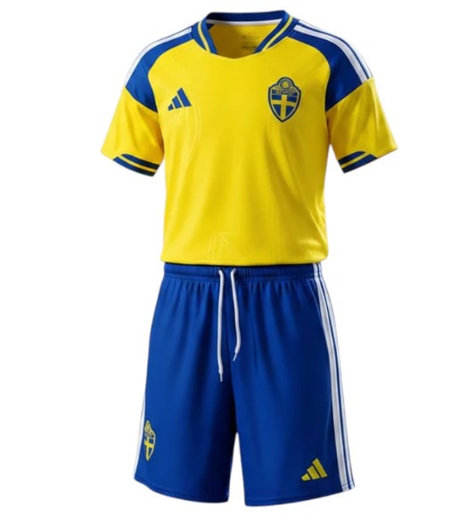 T-shirt e Pantaloncini Bambino Svezia Home 2026/27