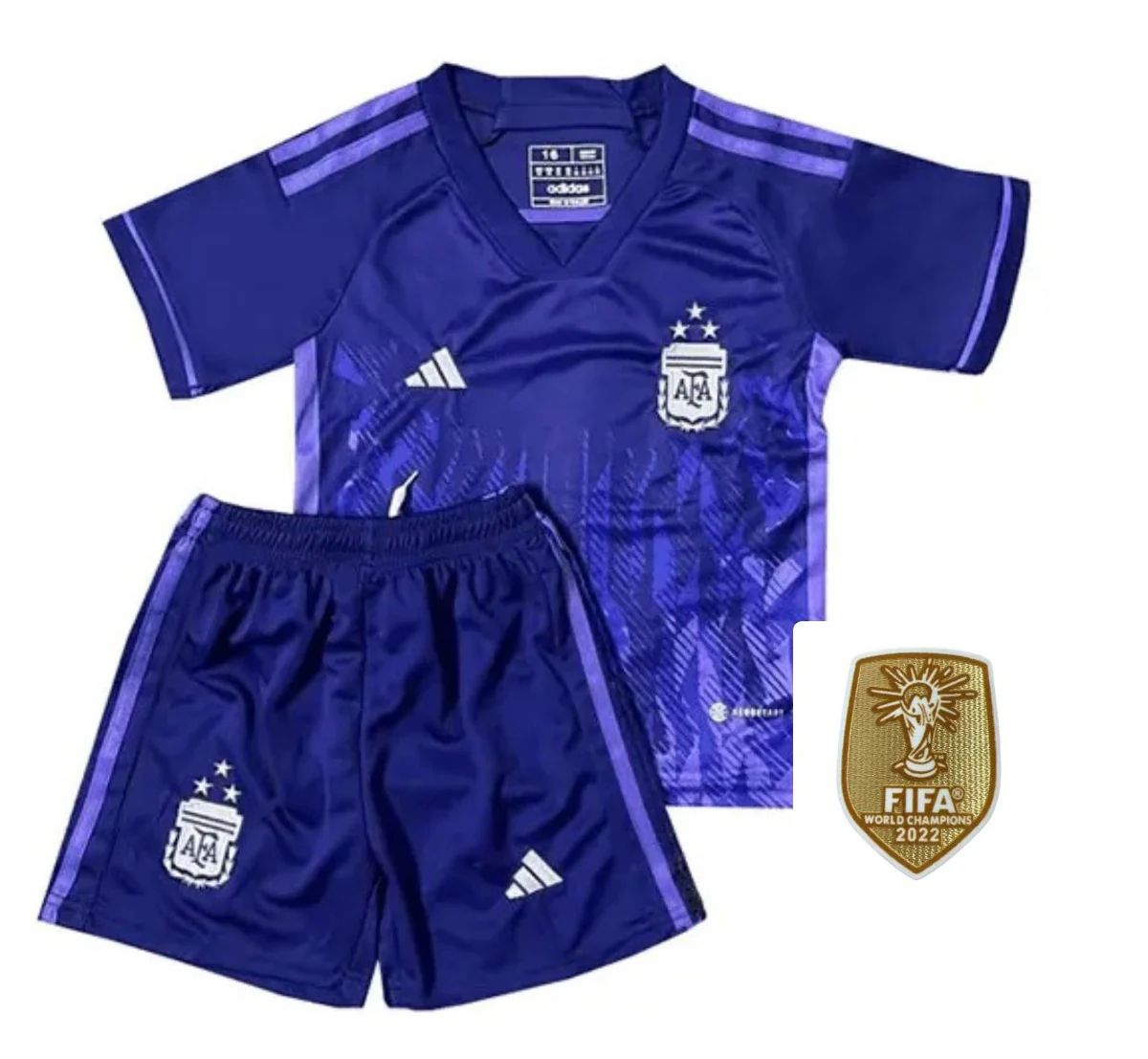 T-shirt e Pantaloncini per Bambino Argentina Away 22/23 - Con Patch da Campione del Mondo
